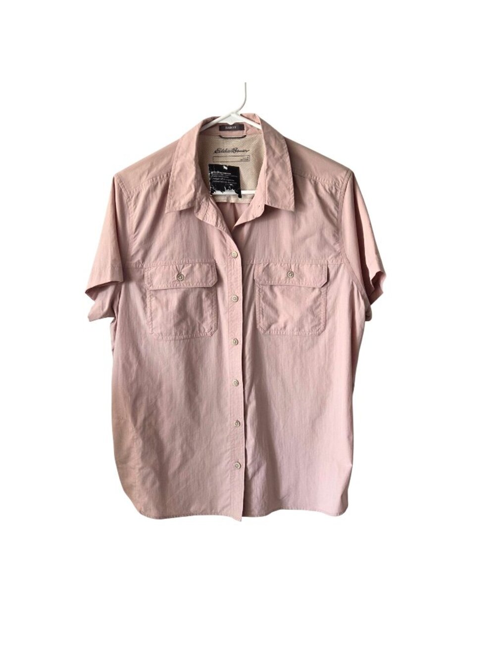 Eddie Bauer Womens L Short Sleeve Mountain Ripstop Shirt Pale Pink Classic Fit